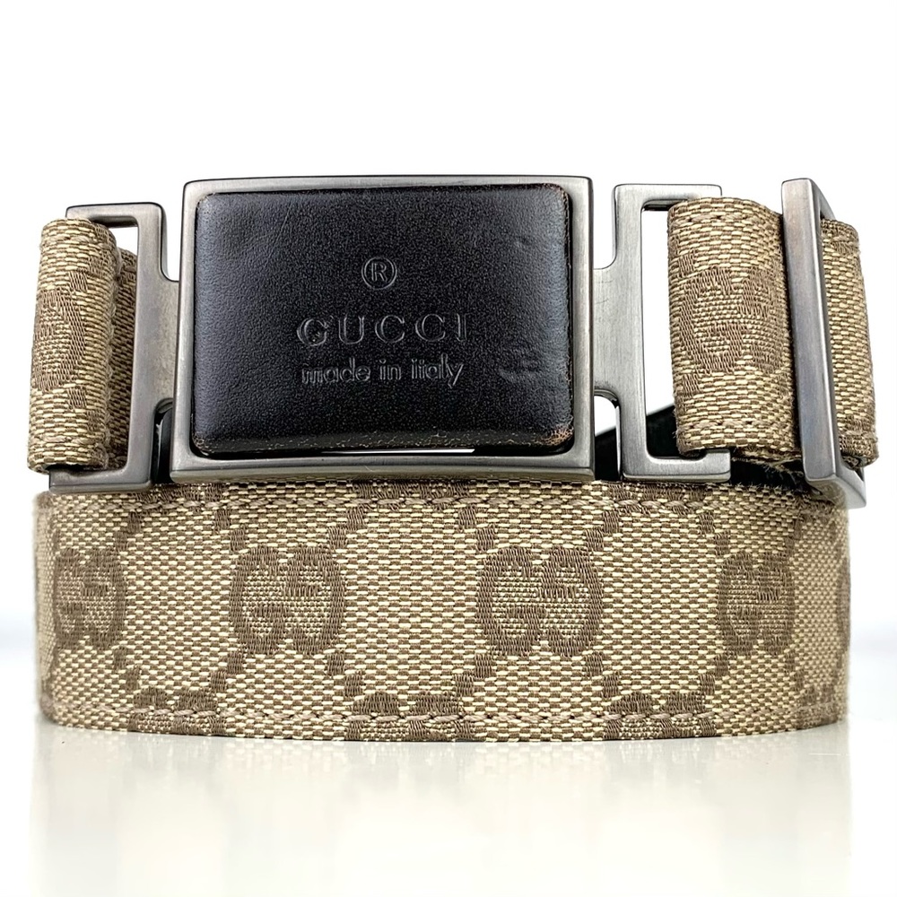 GUCCI Monogram Canvas/Leather Belt